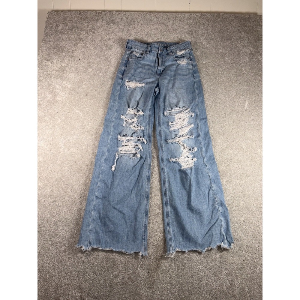 american eagle super high rise baggy wide leg distressed 4 reg
